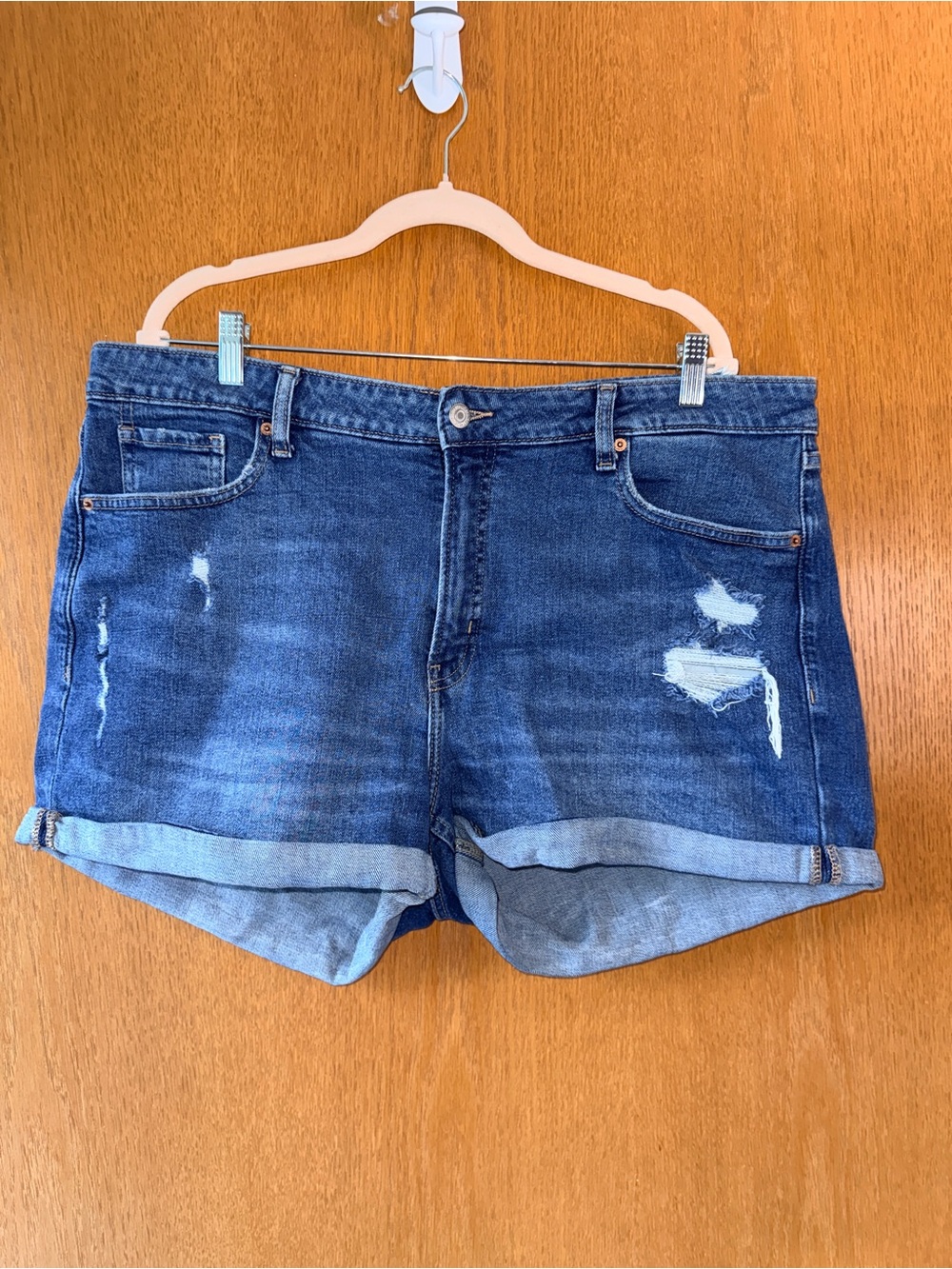 Old Navy Dark Blue Rolled Hem Distressed Jean Shorts
